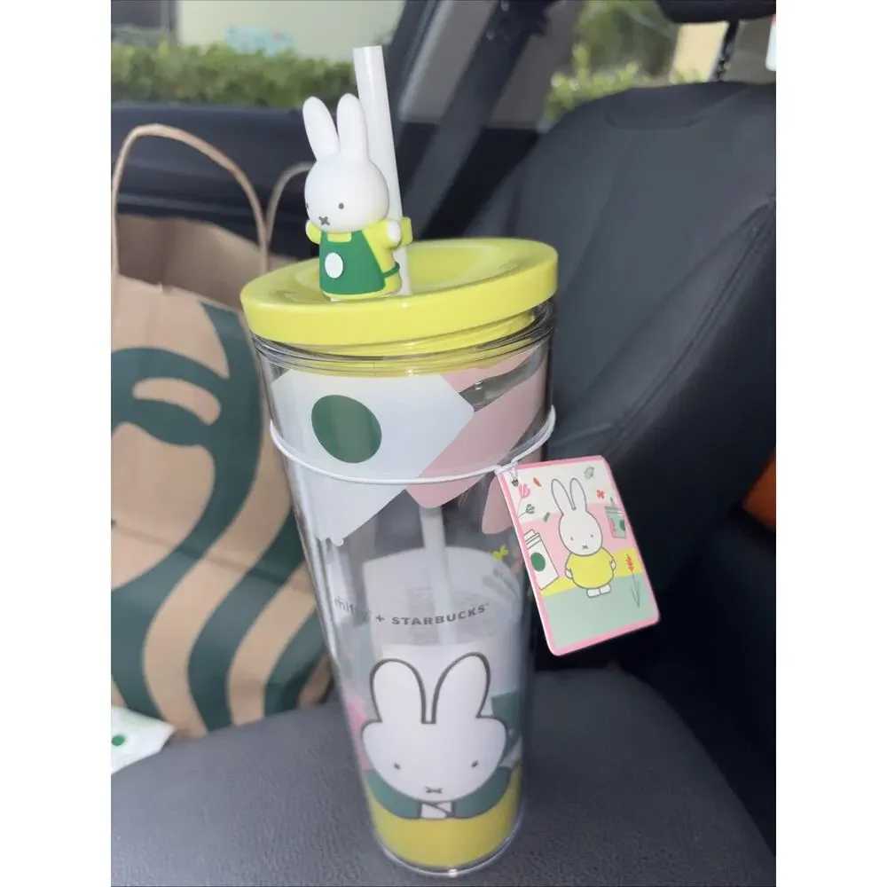 Starbucks Miffy Clear Reusable Tumbler w/ Straw, Yellow Lid, 24oz‎